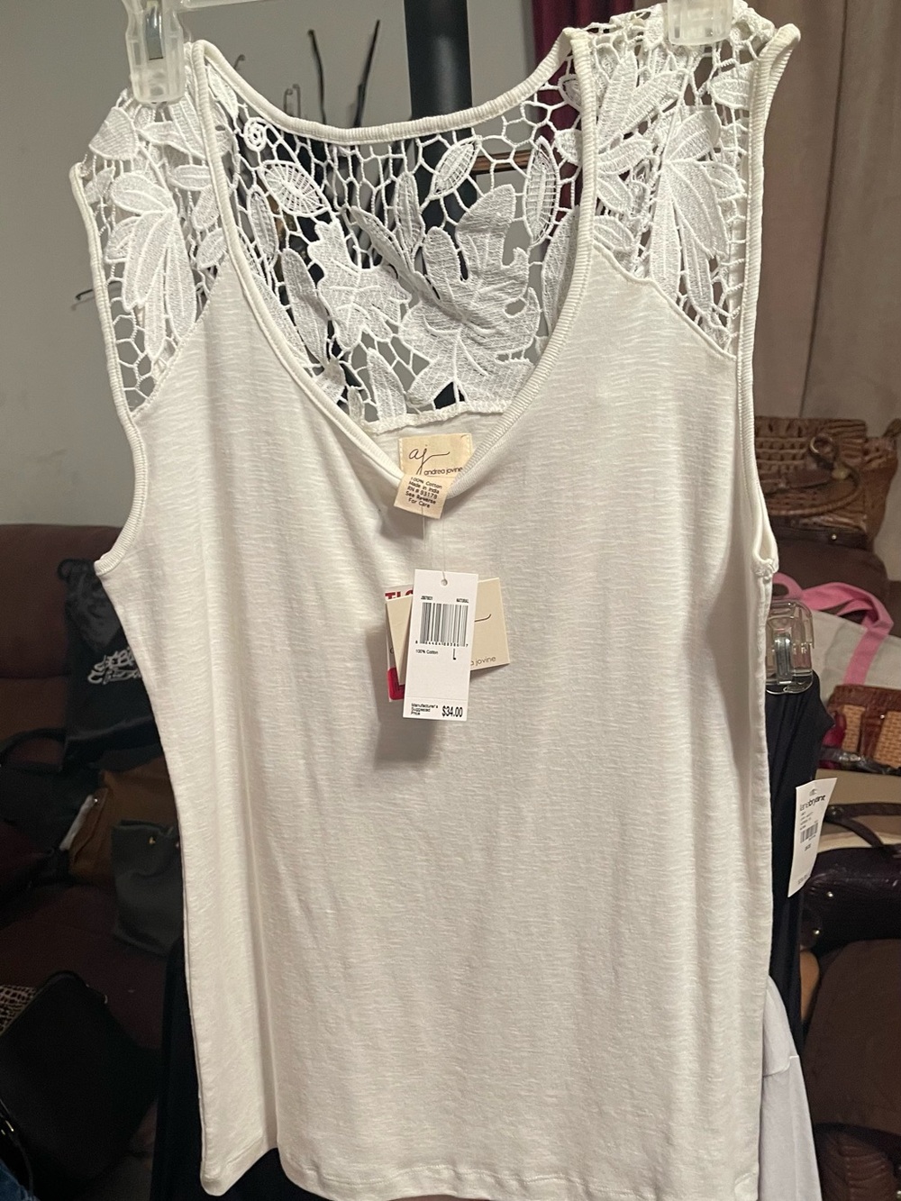 Andrea Jovine White Lace-Back Tank Top